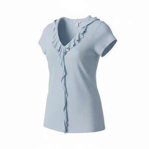 Sundance Knit Ruffle Women’s T-Shirt Large Powder Blue Cotton BoHo Western
